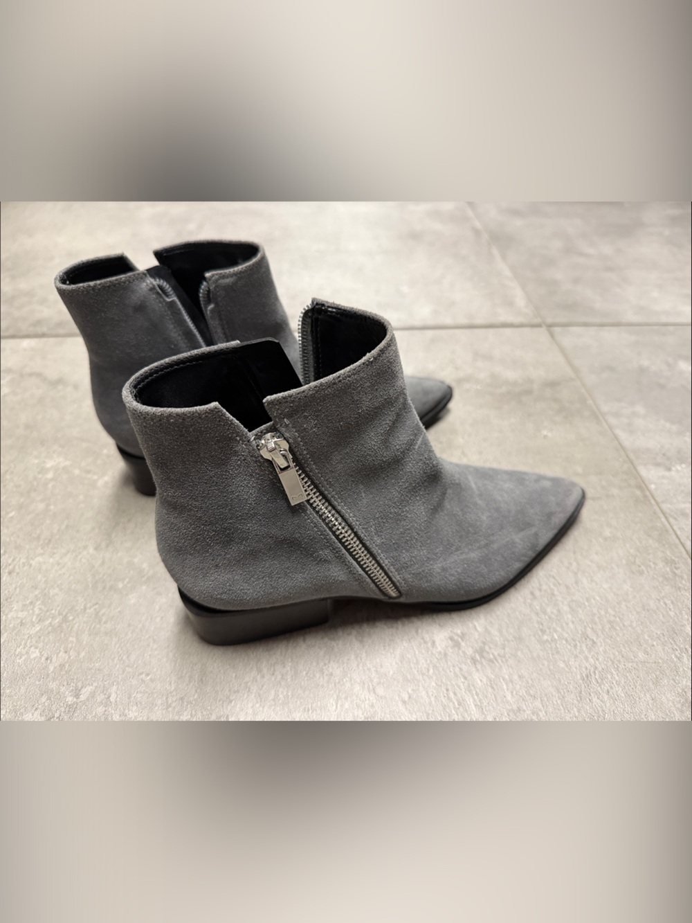 Marc Fisher Charcoal Suede Pointed Toe Ankle Booties with Side Zip
